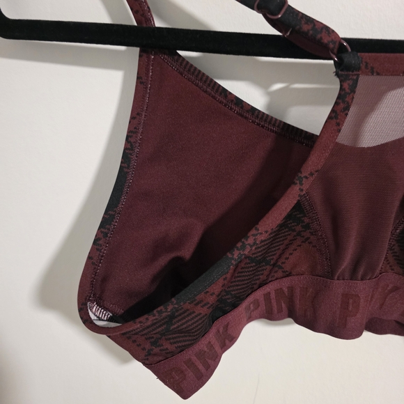 PINK Victoria's Secret Burgundy and Black Plaid Sports Bra - Picture 6 of 6